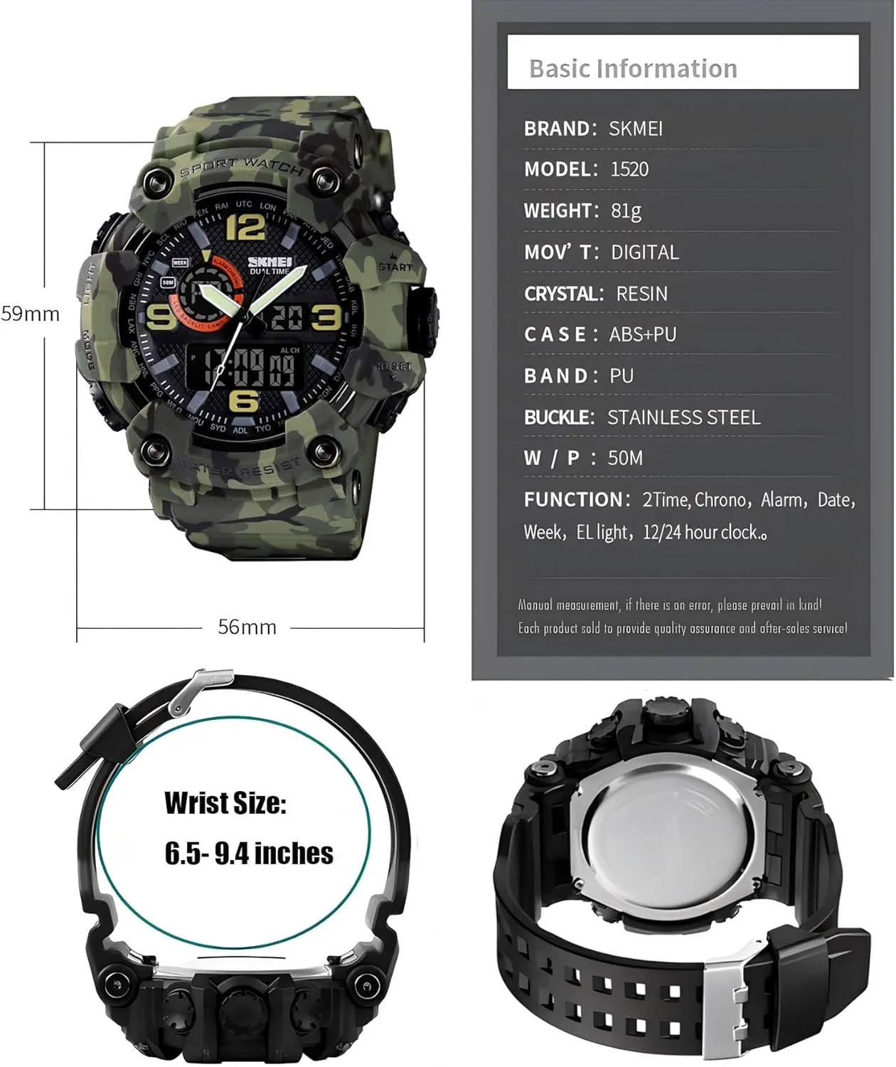 Gosasa Men's Large Face Outdoor Sports Watches Military S-Shock Watch Waterproof, Backlight, Alarm, Stopwatch Features - Rugged Wristwatch for Training, Hiking, and Adventure