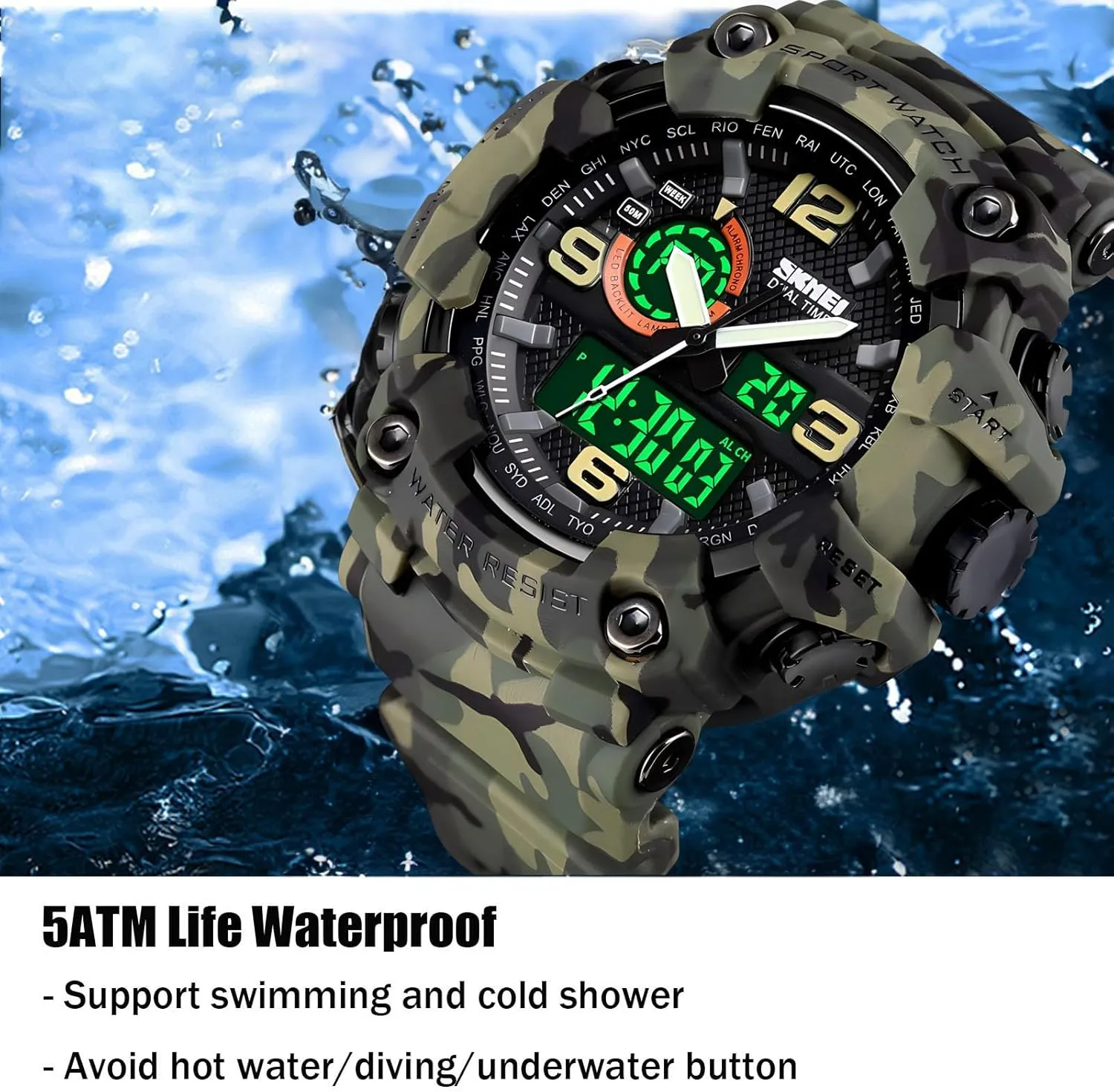 Gosasa Men's Large Face Outdoor Sports Watches Military S-Shock Watch Waterproof, Backlight, Alarm, Stopwatch Features - Rugged Wristwatch for Training, Hiking, and Adventure