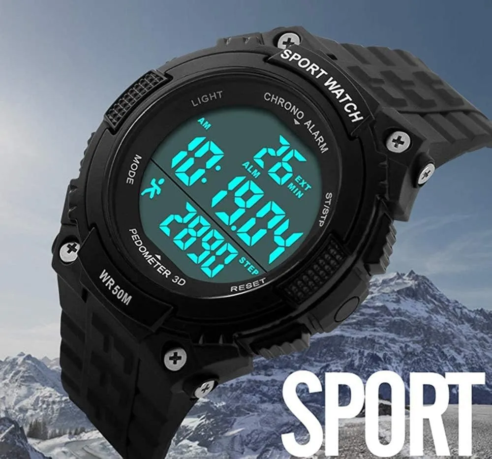 Gosasa Sports Waterproof Digital Fitness Watch Pedometer Multifunction Men's Wristwatches