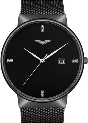 Gosasa Ultra Thin Luxury Watch Men's Quartz Watch Stainless Steel Waterproof Date Milanese Mesh Simple Watch