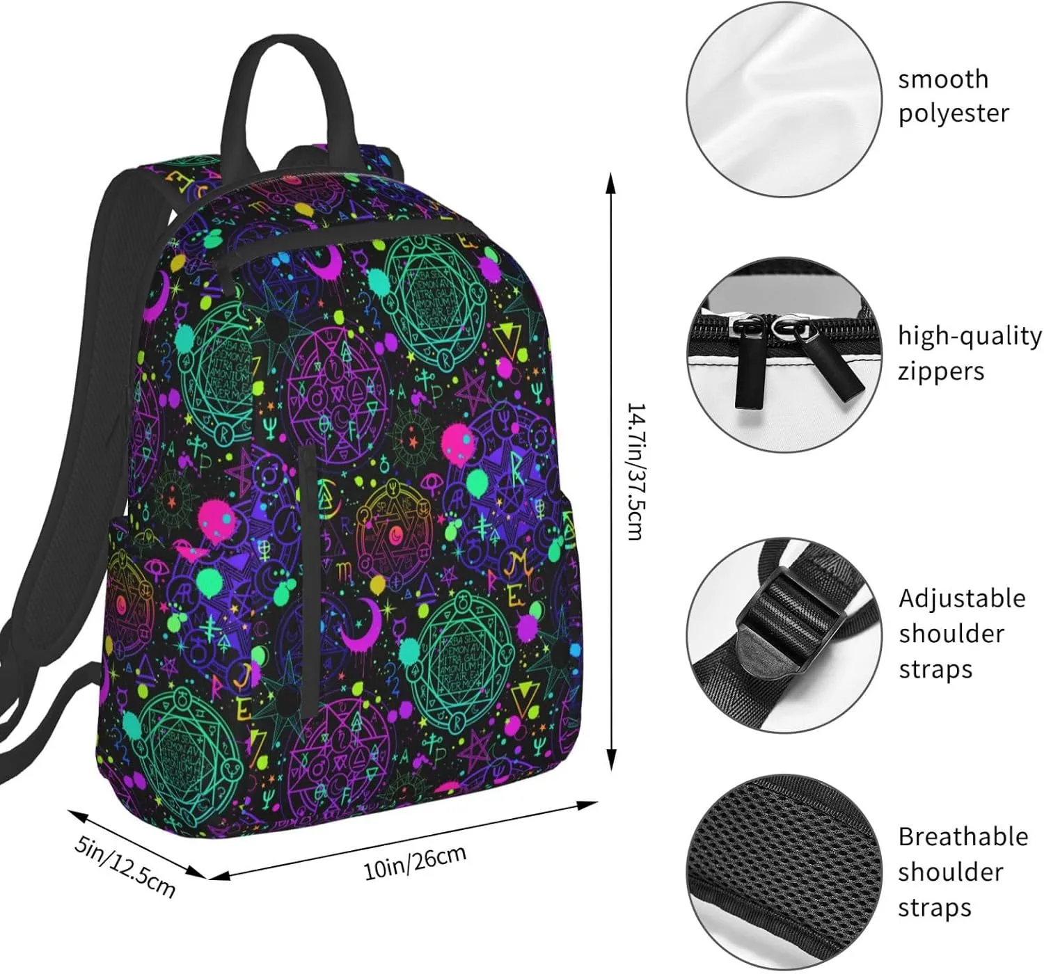 gothic trippy purple sun moon magic alchemical cosmic witch witchy Backpack Lightweight Backpack for College Travel Work for Men and Women
