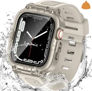 Goton 3 in 1 Waterproof Case and Band with Tempered Glass Screen Protector for Apple Watch Series 10 9 8 7 6 5 4 SE2 SE Ultra 46mm 42mm 44mm 40mm 45mm 41mm 49mm, Bumper Cover for iWatch Accessories