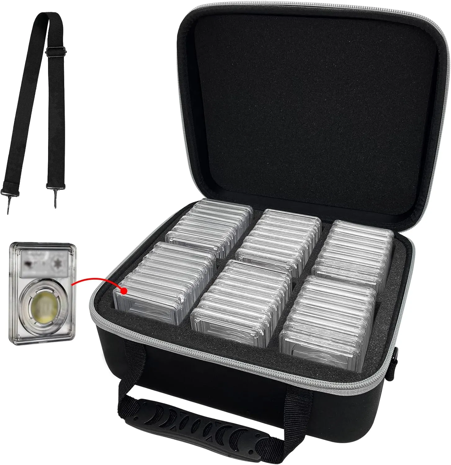 Graded Coin Storage Box Fits for 24-48 PCGS or NGC Graded Coin Slab,Coin Slab Holder with Handle, Individual Slots for Graded Coins, Graded Coin Case with Removable Thick Foam Slots(Case Only)