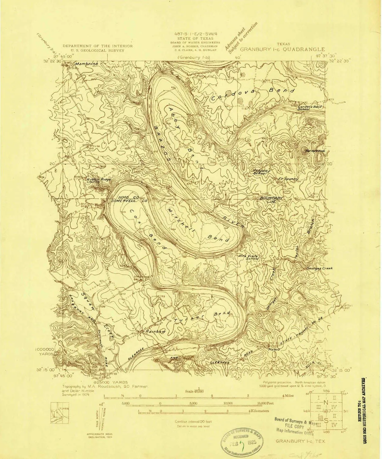 Granbury 1 c TX topo map, 1:48000 Scale, 7.5 X 7.5 Minute, Historical, 1924, 16.9 x 14.1 in
