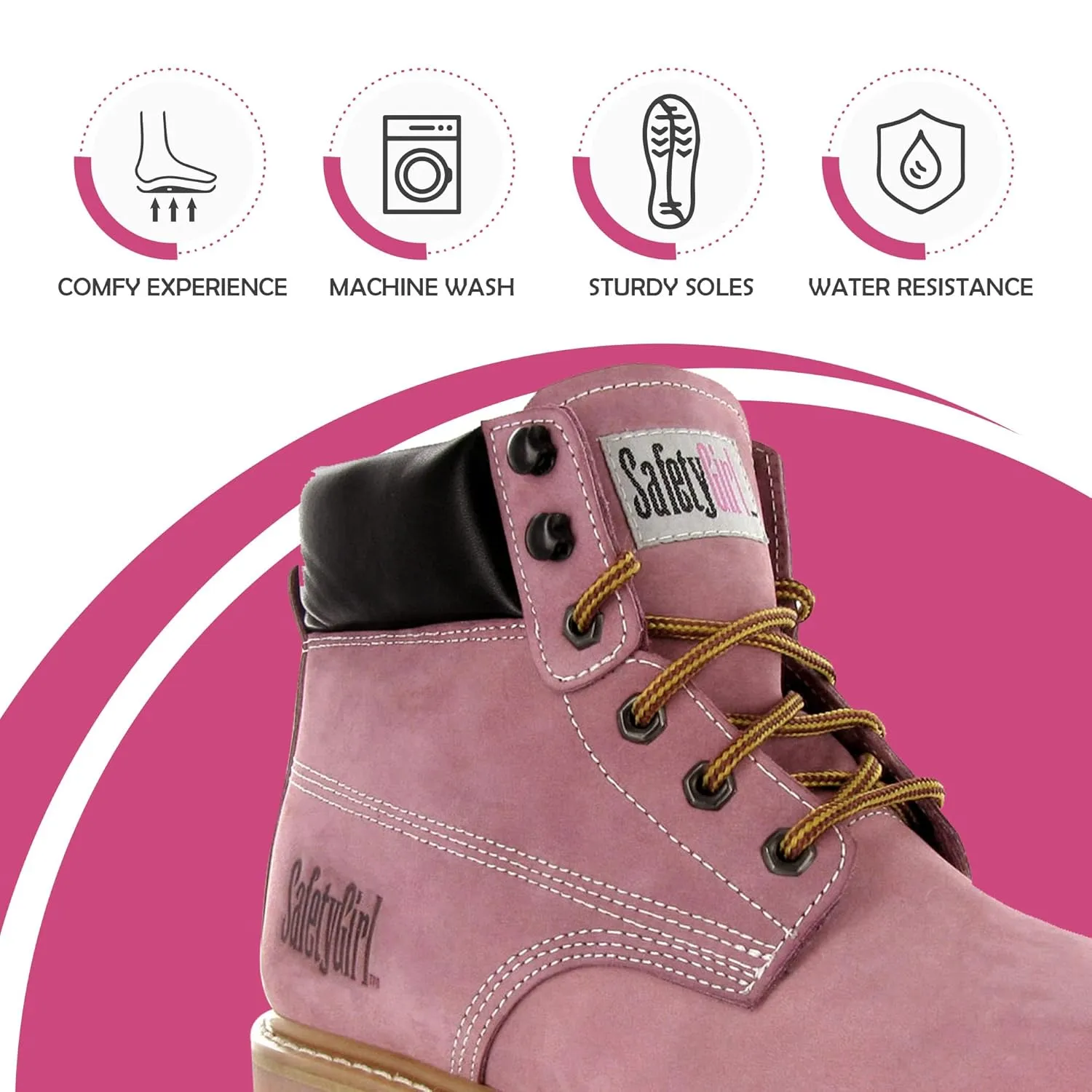 GS003-Lt Pink-11W Steel Toe Work Boots - Light Pink - 11W, English, Capacity, Volume, Leather, 11W, Pink ()