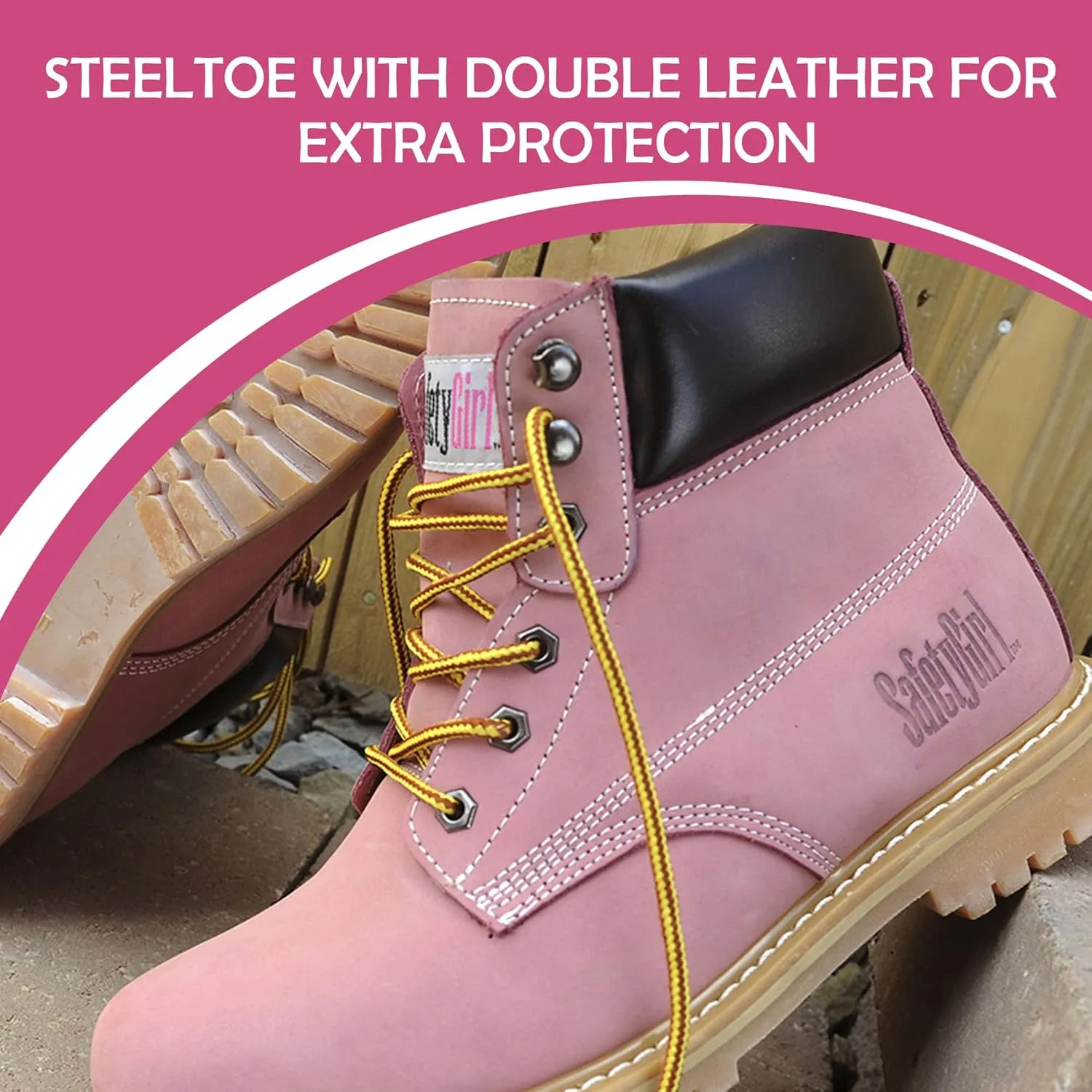 GS003-Lt Pink-11W Steel Toe Work Boots - Light Pink - 11W, English, Capacity, Volume, Leather, 11W, Pink ()