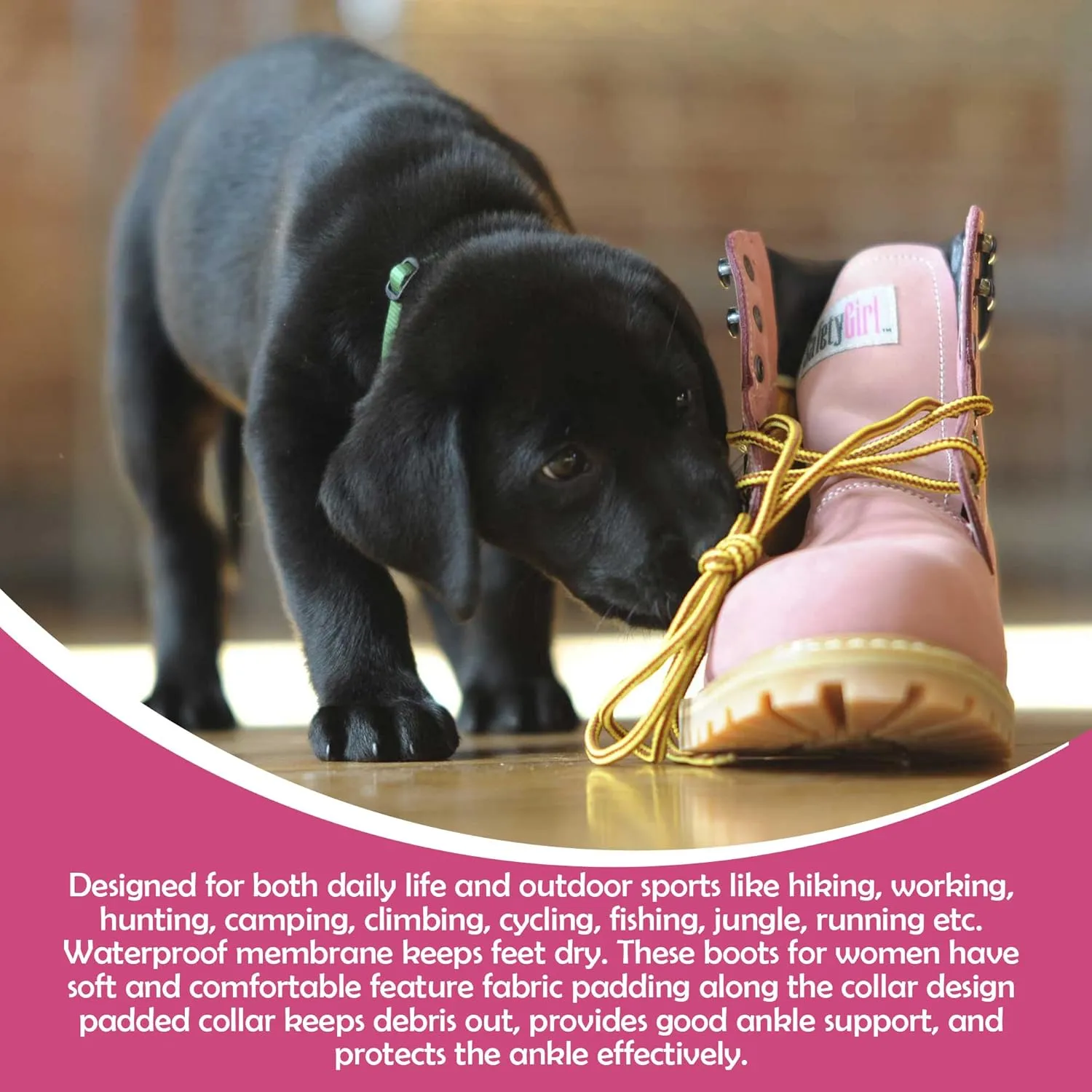 GS003-Lt Pink-11W Steel Toe Work Boots - Light Pink - 11W, English, Capacity, Volume, Leather, 11W, Pink ()