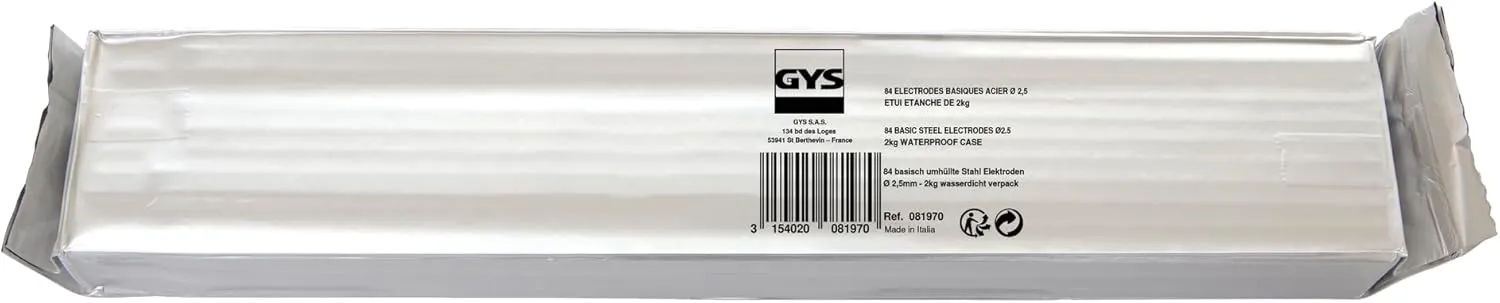 GYS - 081970 84 Basic Steel Electrodes Ø 2.5 - Waterproof Case of 2 kg
