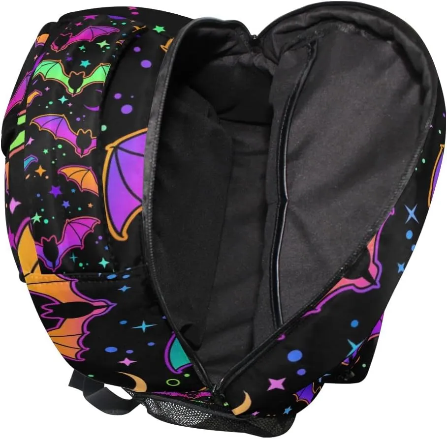 Halloween Rainbow Bats Backpack School Bookbag Lightweight Laptop Backpack for Men Women Kids