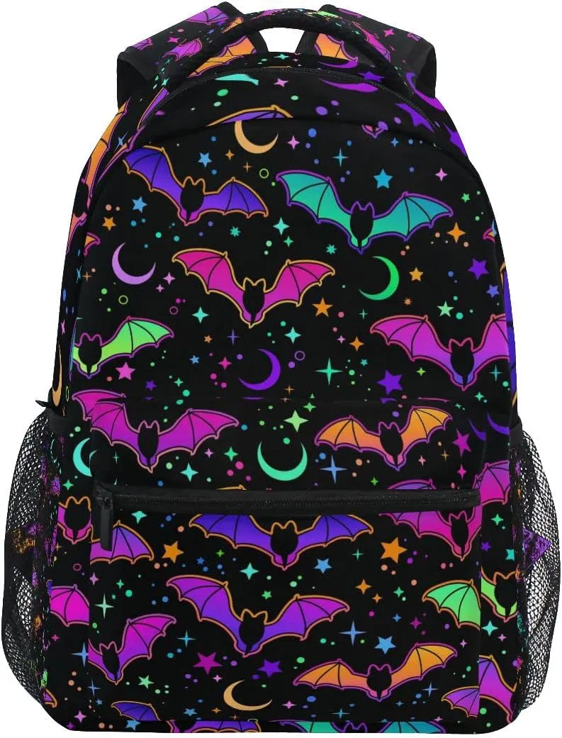 Halloween Rainbow Bats Backpack School Bookbag Lightweight Laptop Backpack for Men Women Kids