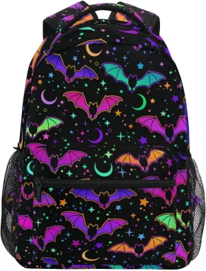 Halloween Rainbow Bats Backpack School Bookbag Lightweight Laptop Backpack for Men Women Kids