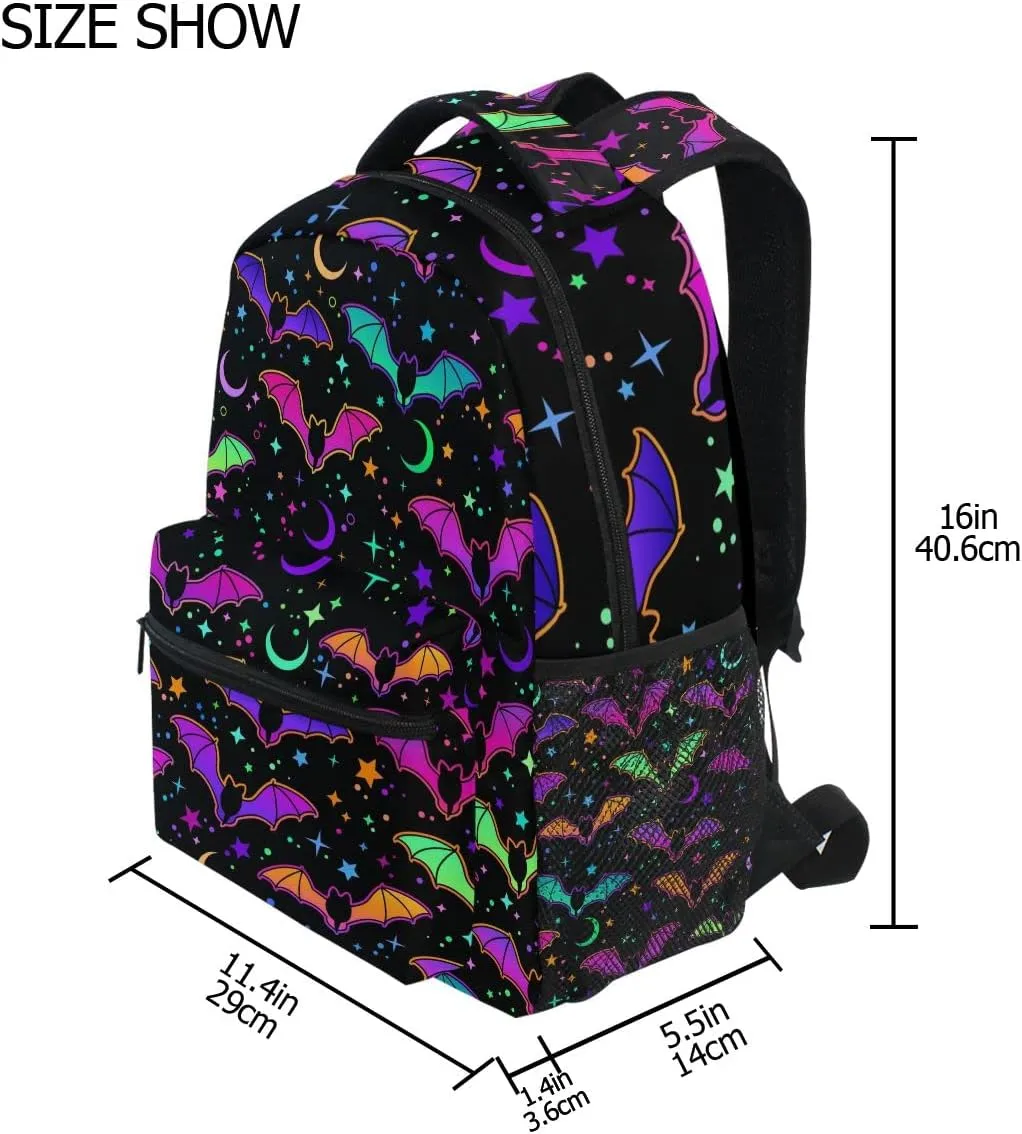 Halloween Rainbow Bats Backpack School Bookbag Lightweight Laptop Backpack for Men Women Kids