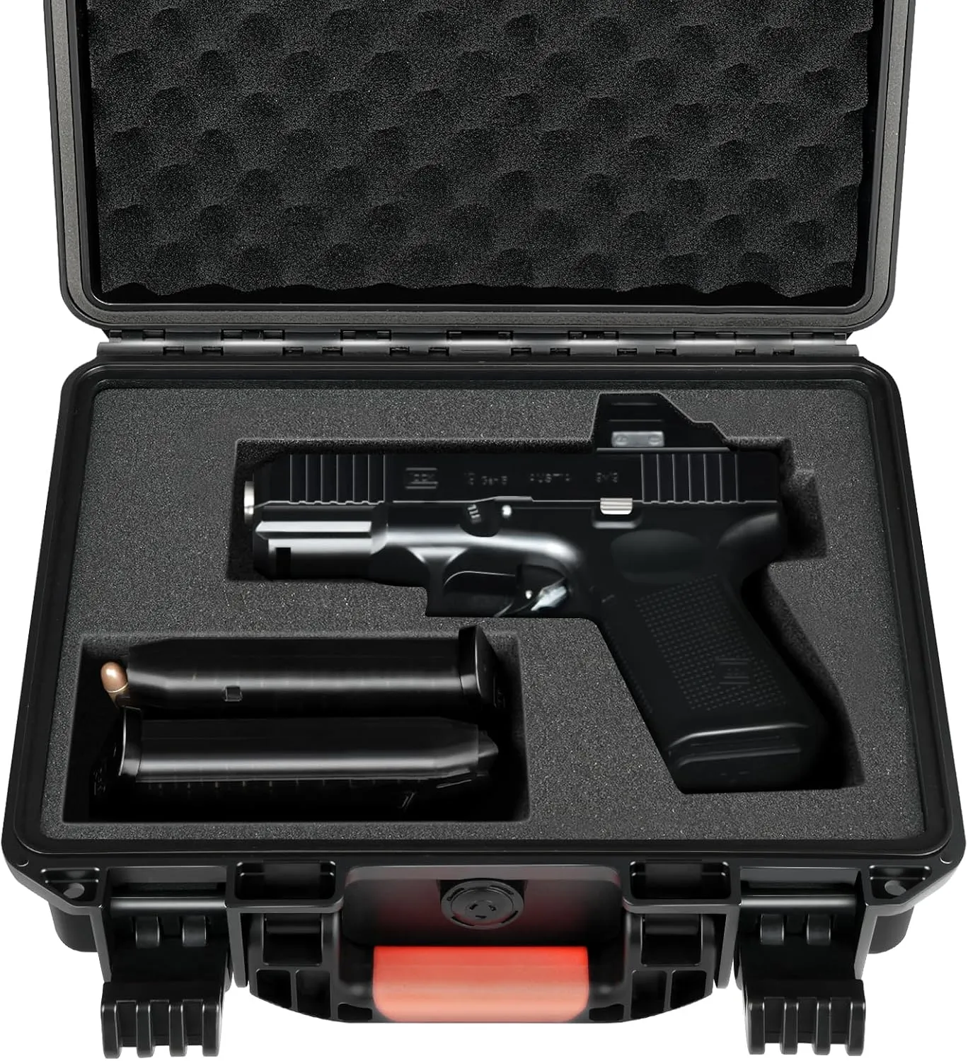Handgun Pistol Case for Glock 19 Gen5 – DIY Air Travel Approved Waterproof Pistol Cases, Shockproof Customizable Foam Box | Durable Hard Shell Gun Case for Handguns | TSA Safe Locking Firearm Carrier