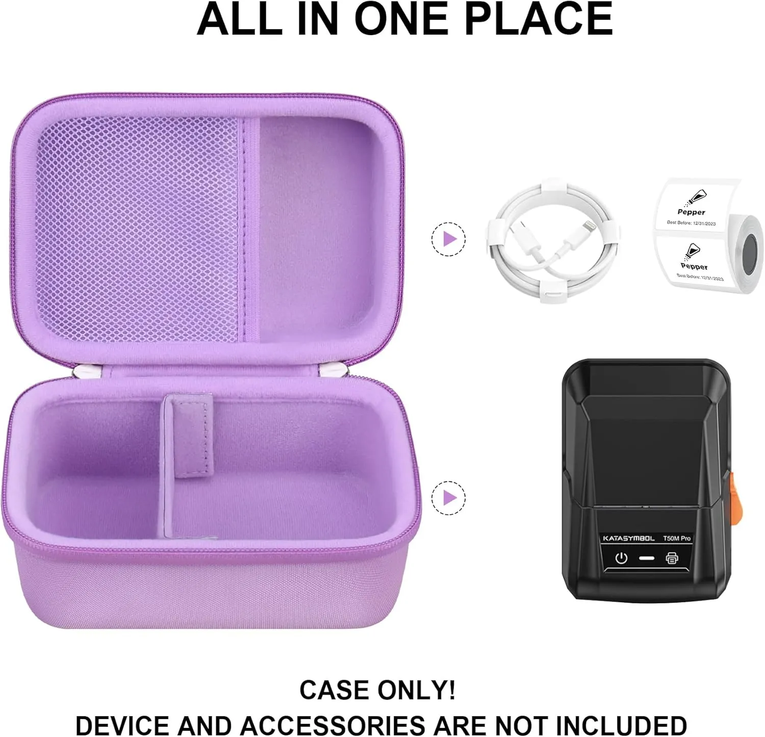 Hard Carrying Case for SUPVAN T50M Pro Bluetooth Label Maker Machine, Inkless Labeler Storage Travel Holder fit Label Tape, Charging Cable, User Manual, Purple