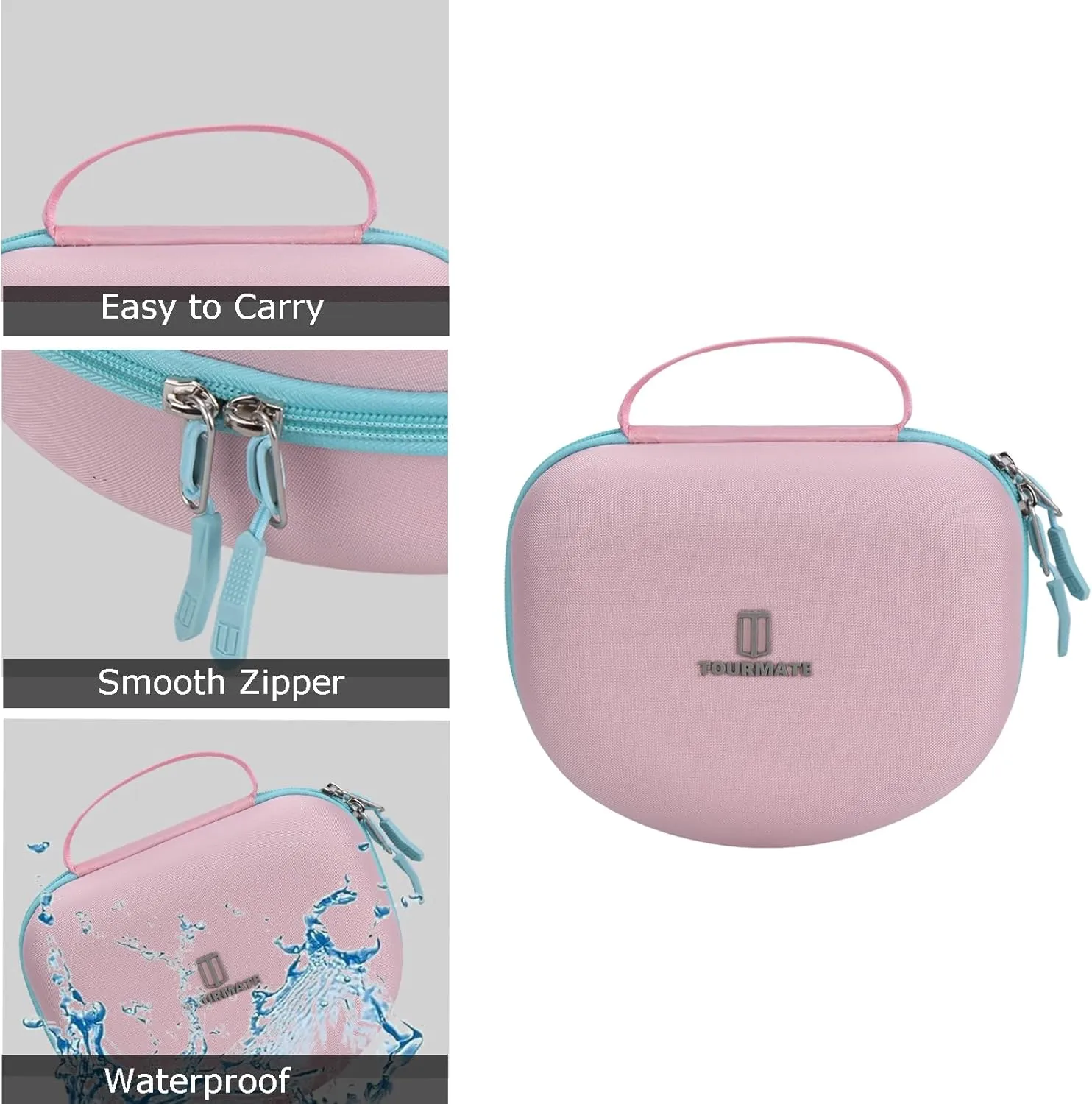 Hard Travel Case for Riwbox CT-7 / CT-7S Cat Ear LED Light Kids Wireless Headphones, Protective Carrying Storage Bag (Pink&Cyan)