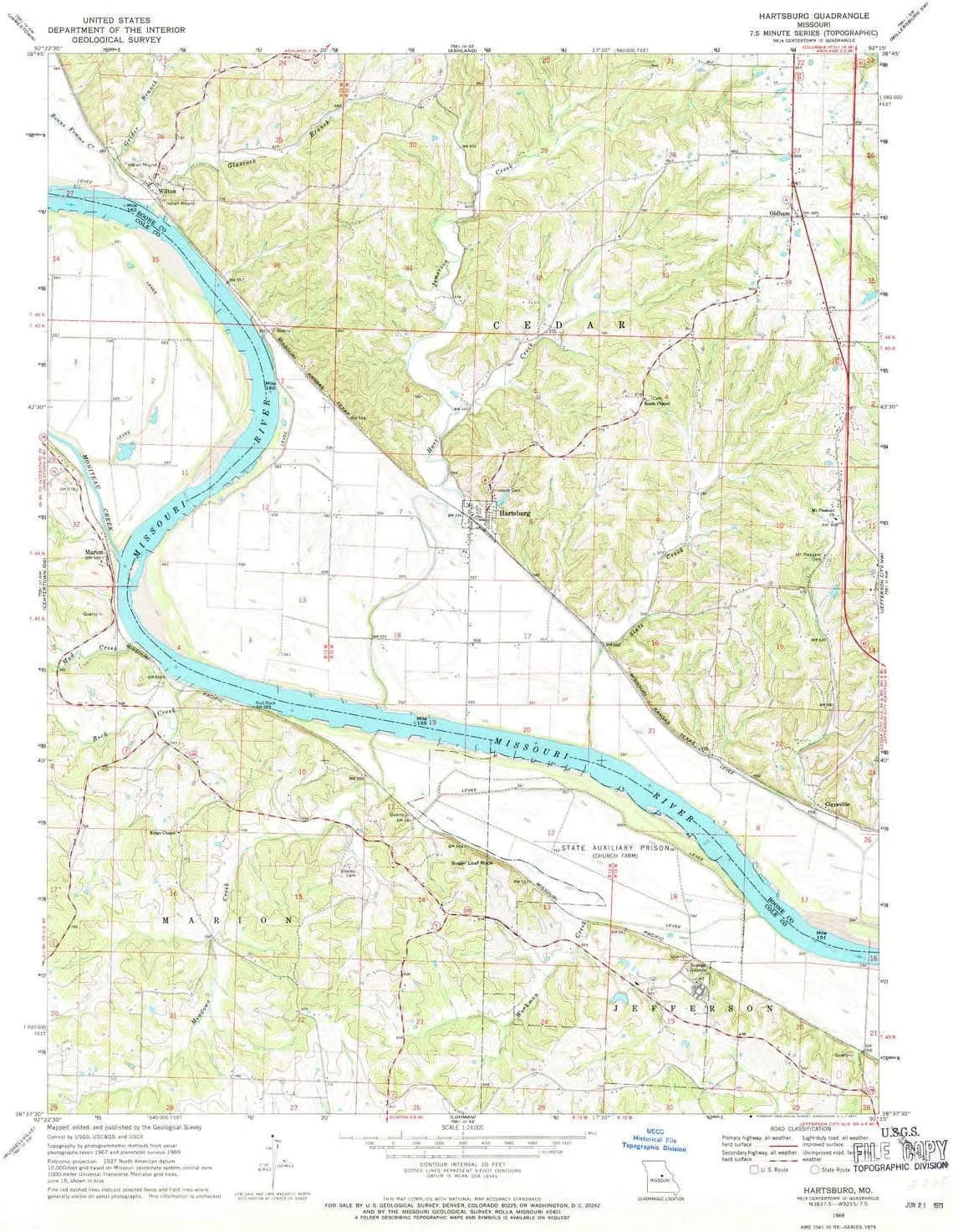 Hartsburg MO topo map, 1:24000 Scale, 7.5 X 7.5 Minute, Historical, 1969, Updated 1971, 26.9 x 22 in