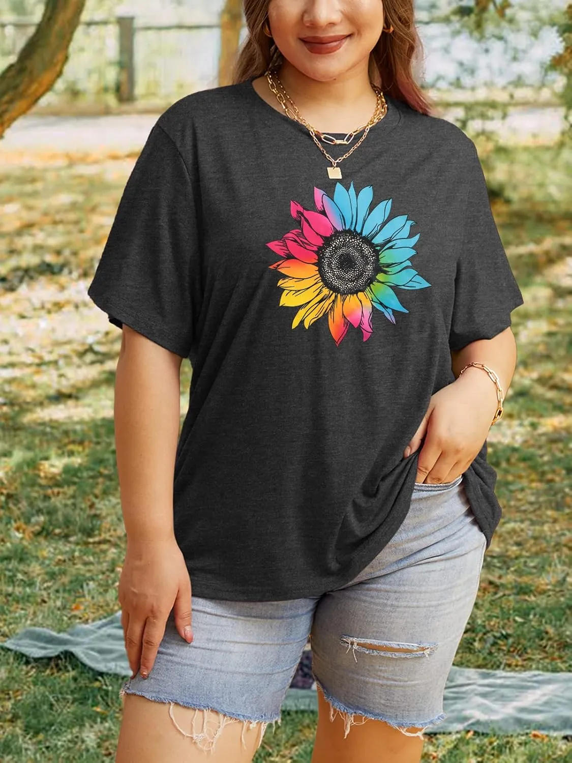 HDLTE Women Plus Size T Shirts Short Sleeve Casual Graphic Tee Tops