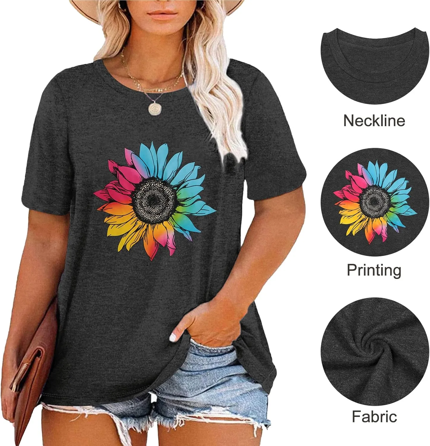 HDLTE Women Plus Size T Shirts Short Sleeve Casual Graphic Tee Tops