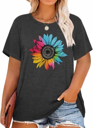 HDLTE Women Plus Size T Shirts Short Sleeve Casual Graphic Tee Tops
