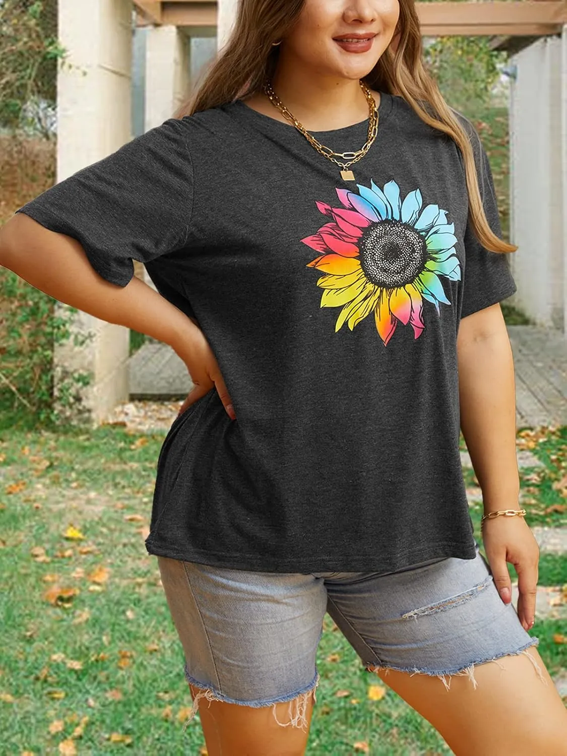 HDLTE Women Plus Size T Shirts Short Sleeve Casual Graphic Tee Tops