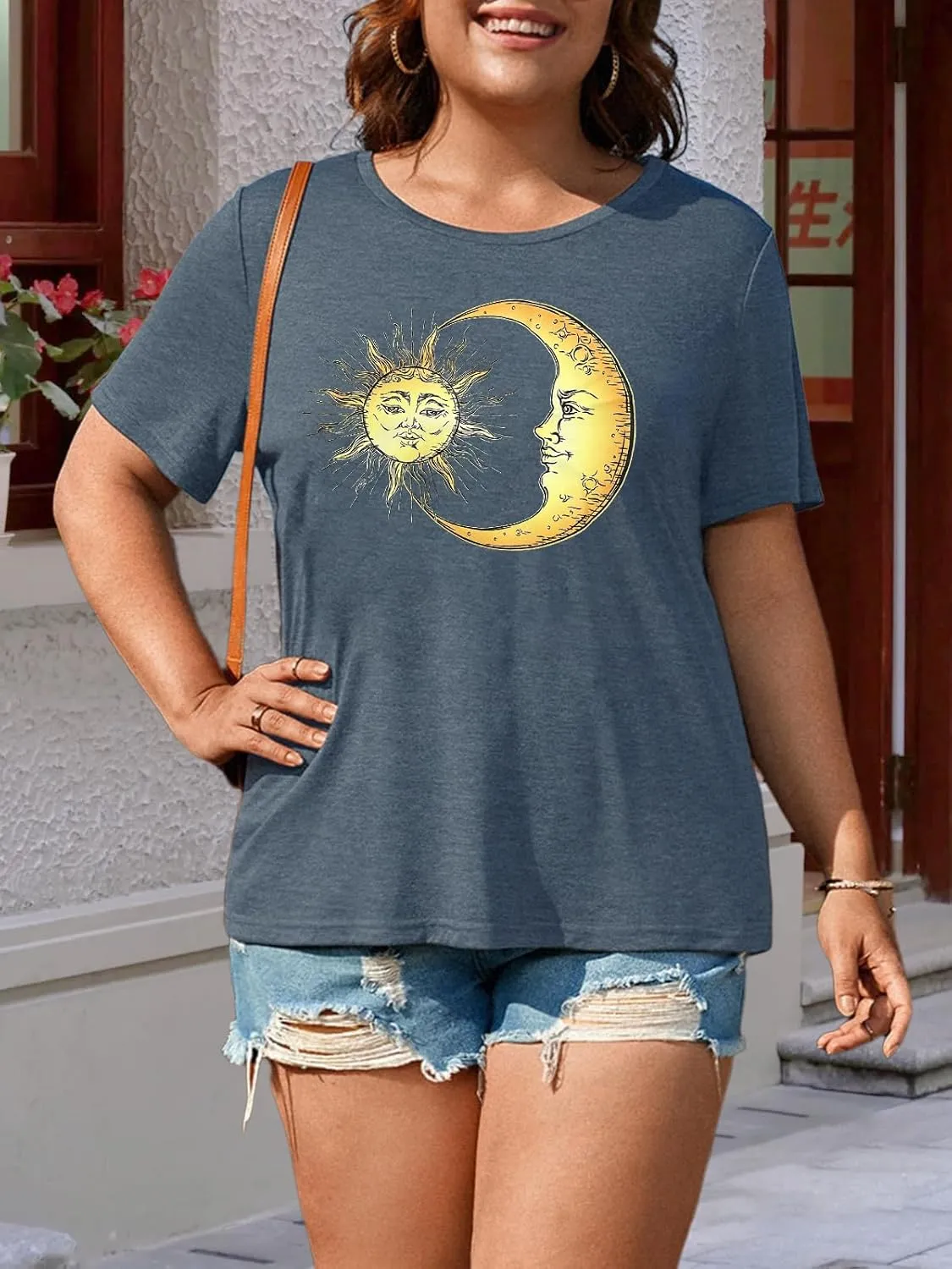 HDLTE Women Plus Size Tops Casual Short Sleeve Graphic Tee Shirts Oversized Tee Tops
