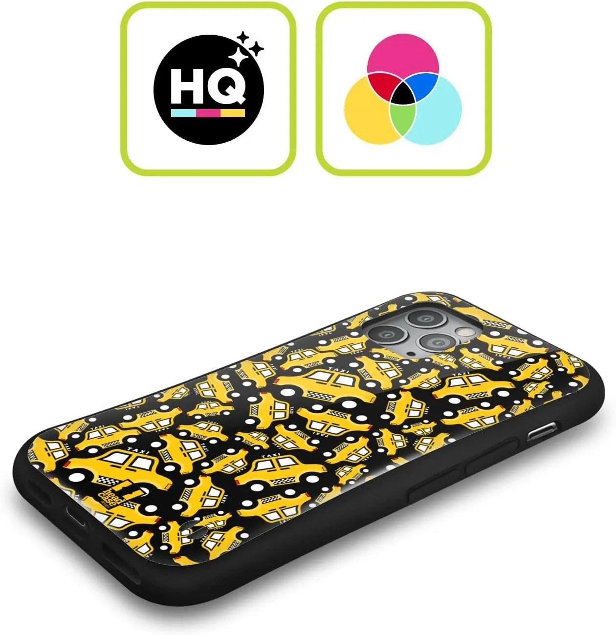 Head Case Designs Black Taxi Pattern Yellow Cab Hybrid Case Compatible with Apple iPhone 12 / iPhone 12 Pro