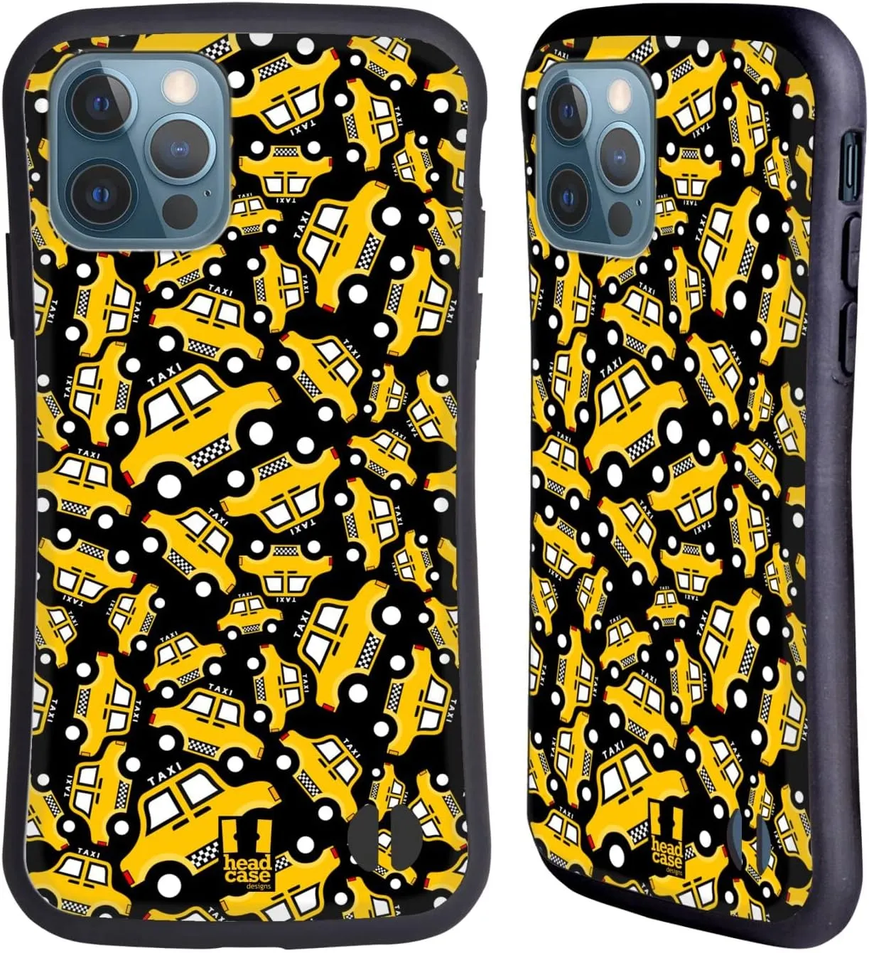 Head Case Designs Black Taxi Pattern Yellow Cab Hybrid Case Compatible with Apple iPhone 12 / iPhone 12 Pro