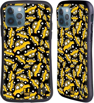 Head Case Designs Black Taxi Pattern Yellow Cab Hybrid Case Compatible with Apple iPhone 12 / iPhone 12 Pro