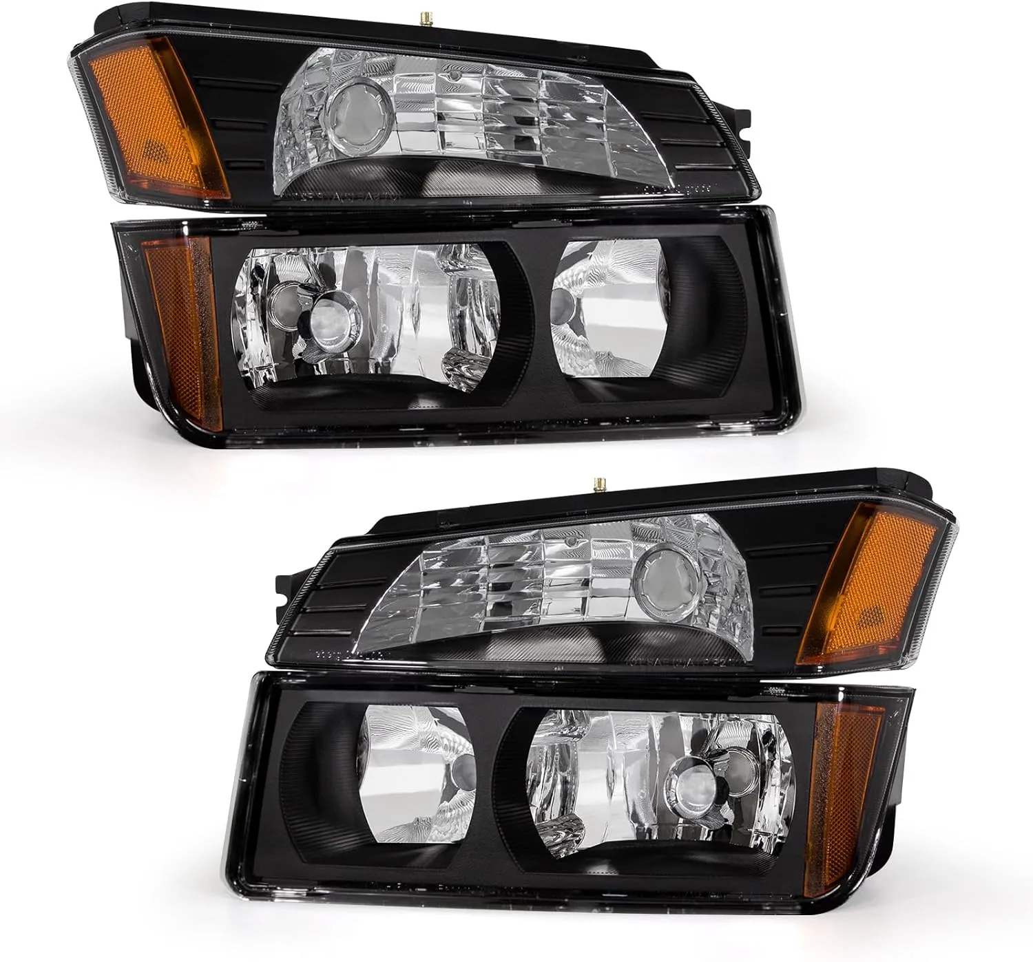 Headlight Assembly for 2002 2003 2004 2005 2006 Chevy Avalanche 1500 2500 Fits Body Cladding Models with Black Housing Amber Reflector Passenger and Driver Side