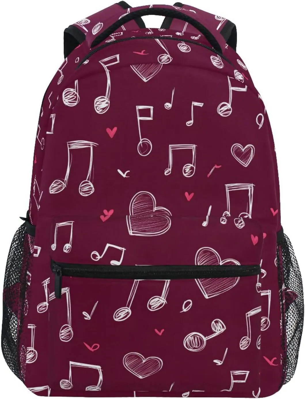 Hearts Music Notes School Kids Backpack for Boys Girls Laptop Backpack Lightweight Travel Bag for Women Men