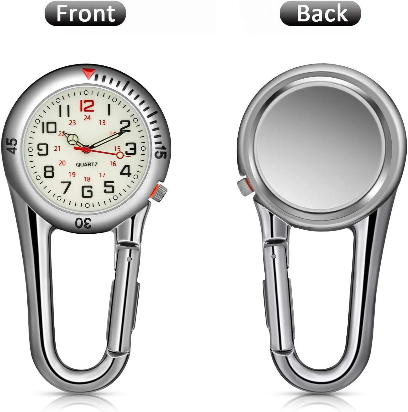 Hicarer 2 Pieces Clip on Quartz Watch Backpack Fob Belt Glow in The Dark Unisex Pocket Watch with White Dial for Doctors Nurses Outdoor Activities