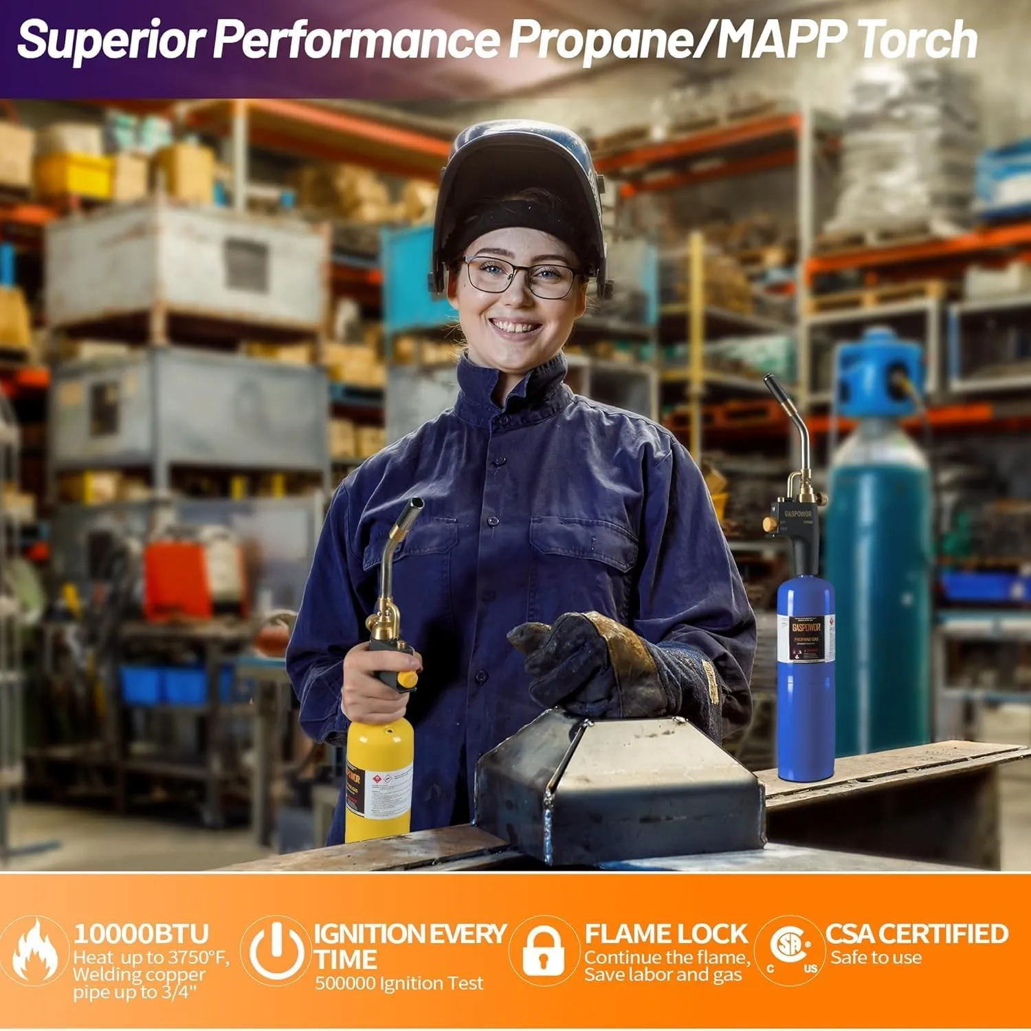 High Intensity Propane Torch Head Fuel by Propane,MAPP,MAP PRO,Turbo Torch Kit,Welding Torch,Trigger Start Mapp Gas Torch Kit with Igniter,Propane torch,Blow Torch(CSA Certified, Fuel Not Included)