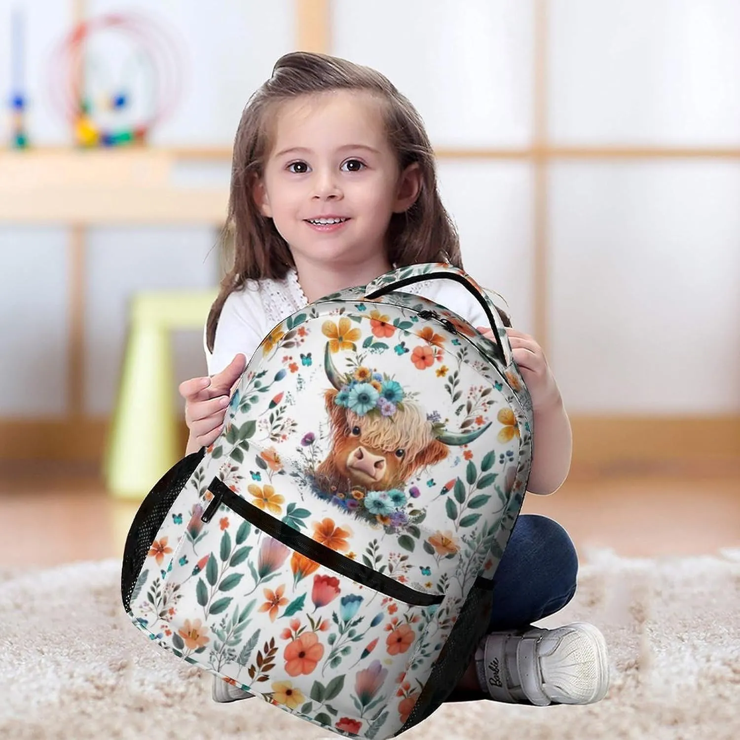 Highland Cow School Backpack for Kids Girls Boys, 16 Inch Cool Highland Cow Themed Bookbag, Personality School Backpack for Students Children, sustainable, Lightweight, Large Capacity