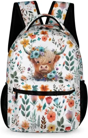 Highland Cow School Backpack for Kids Girls Boys, 16 Inch Cool Highland Cow Themed Bookbag, Personality School Backpack for Students Children, sustainable, Lightweight, Large Capacity