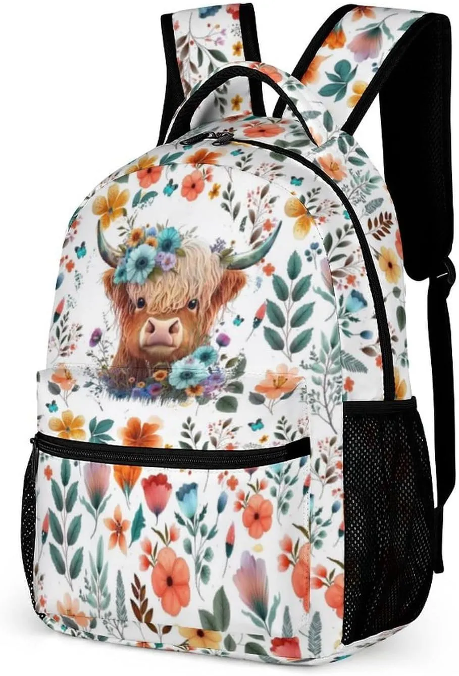 Highland Cow School Backpack for Kids Girls Boys, 16 Inch Cool Highland Cow Themed Bookbag, Personality School Backpack for Students Children, sustainable, Lightweight, Large Capacity