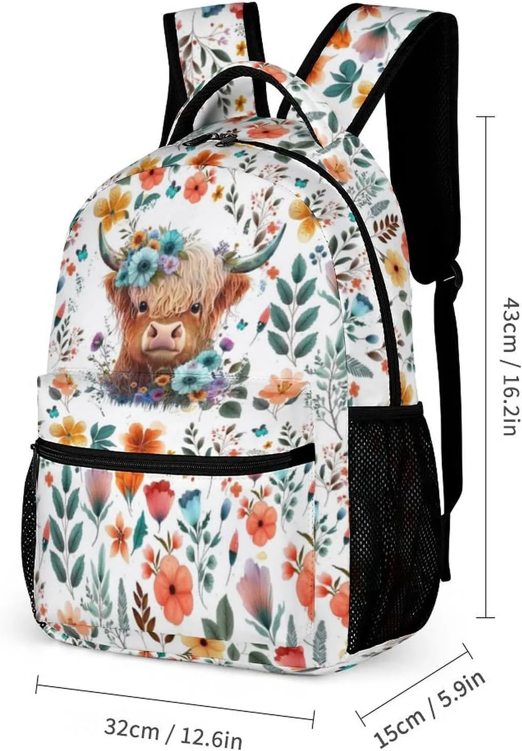 Highland Cow School Backpack for Kids Girls Boys, 16 Inch Cool Highland Cow Themed Bookbag, Personality School Backpack for Students Children, sustainable, Lightweight, Large Capacity