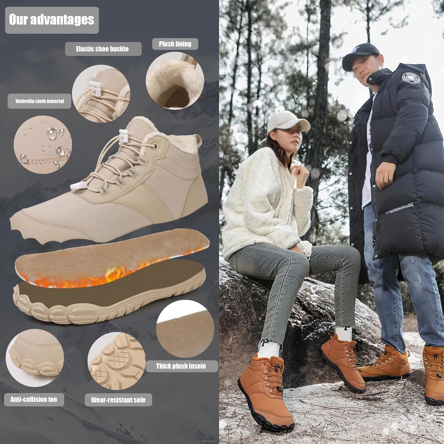 Hike Winter Footwear Barefoot Womens, 2024 Waterproof Autumn Wide Toe Box Barefoot Walking Shoes Boots