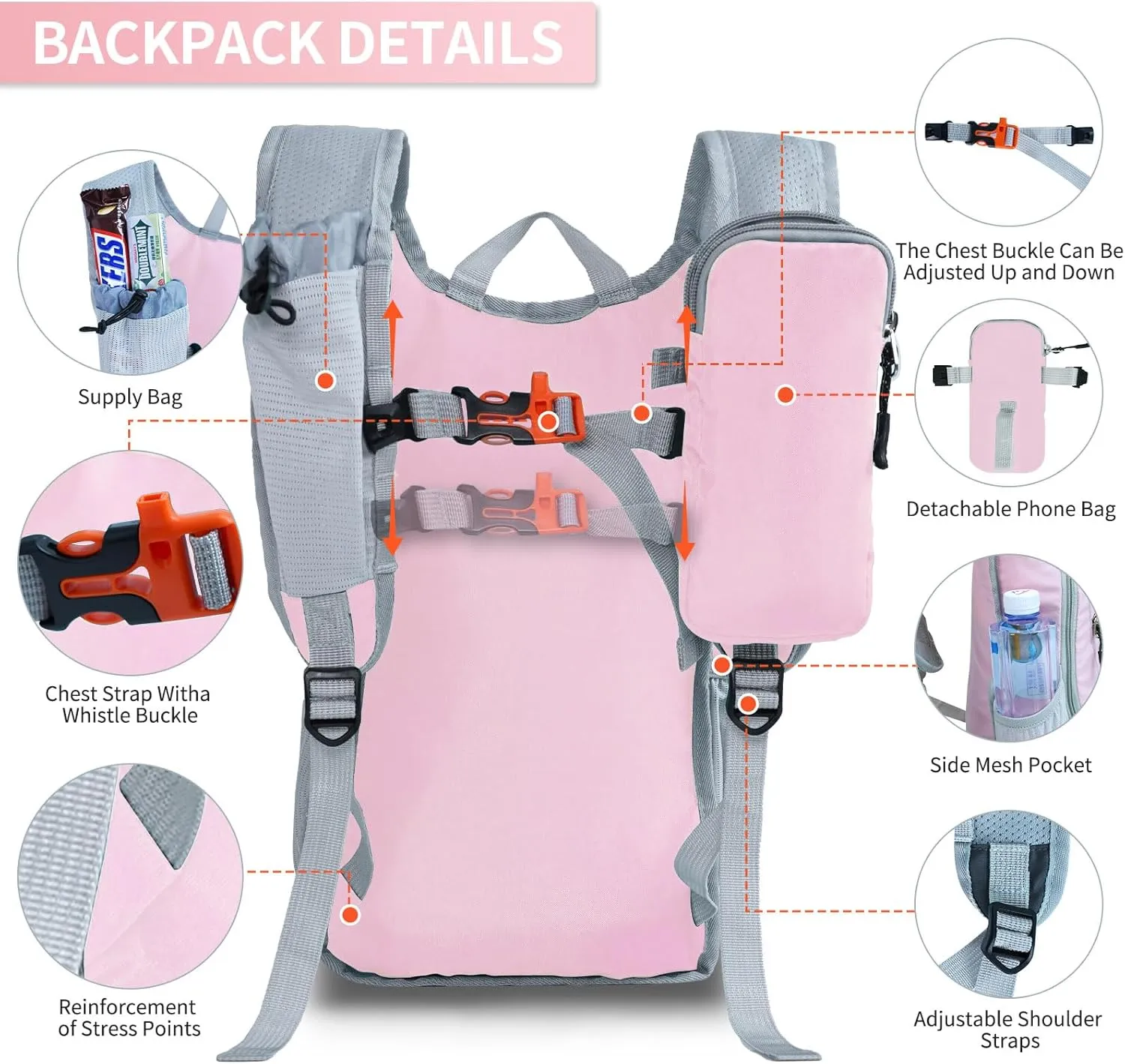 Hiking Backpack 10L/15L Small Daypack Lightweight Packable Travel Foldable Water Resistan for Women Men (Pink, 10L)