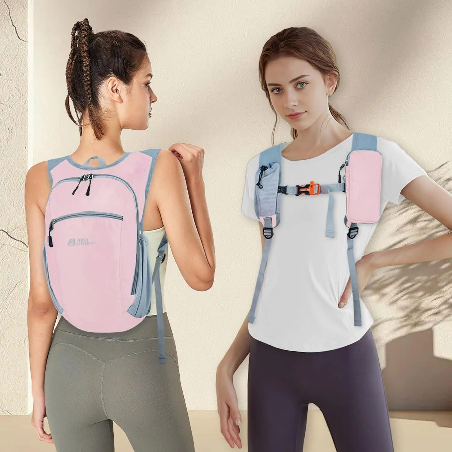 Hiking Backpack 10L/15L Small Daypack Lightweight Packable Travel Foldable Water Resistan for Women Men (Pink, 10L)