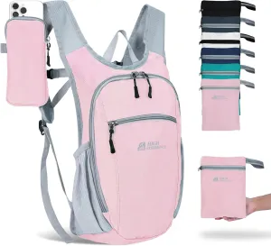 Hiking Backpack 10L/15L Small Daypack Lightweight Packable Travel Foldable Water Resistan for Women Men (Pink, 10L)