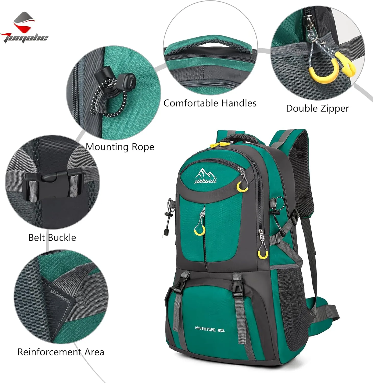 Hiking Backpack, 60L Large Camping Backpack Waterproof for Travel, Lightweight Day pack for Men Women, Green
