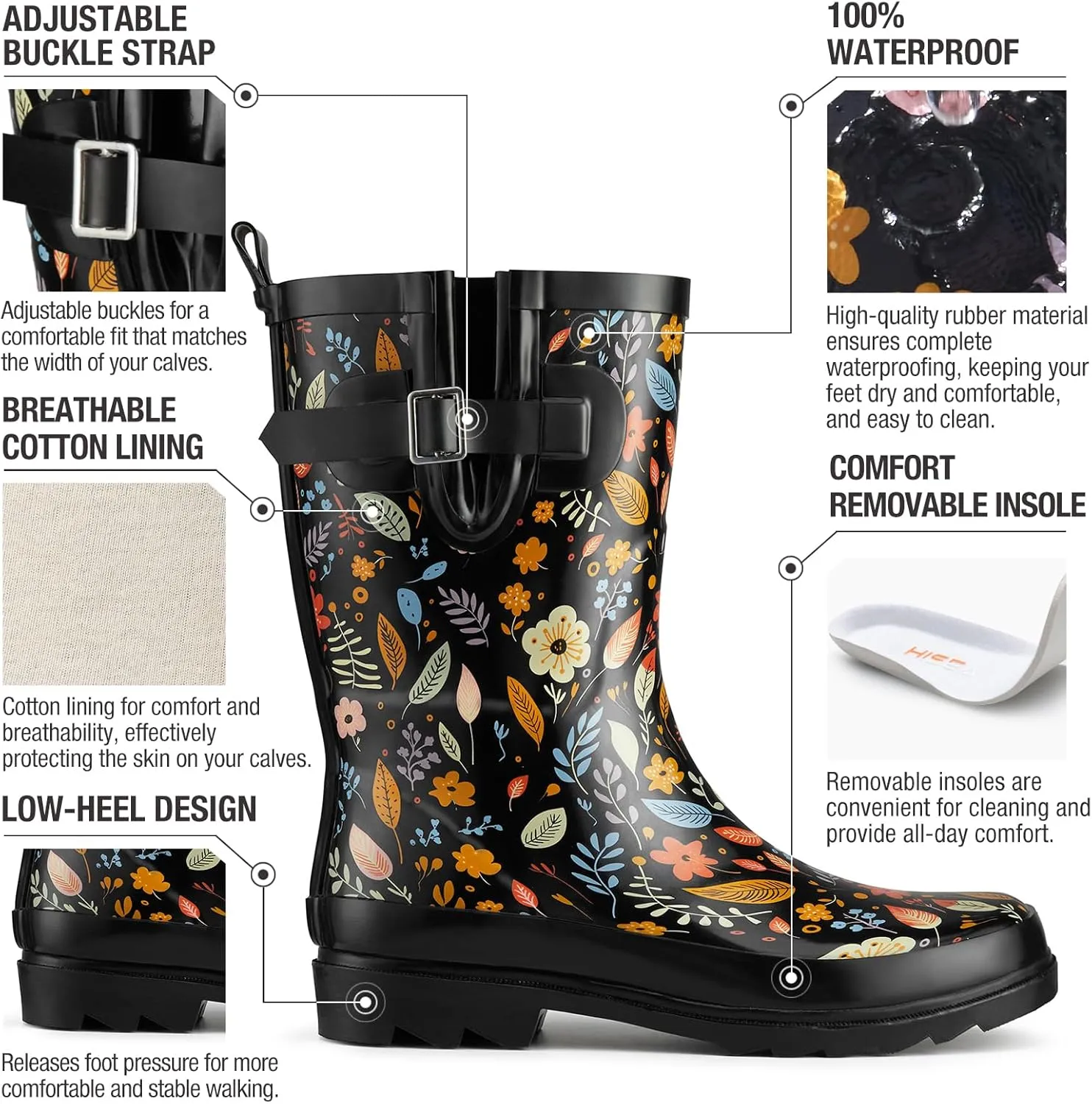 HISEA Rubber Rain Boots for Women Waterproof Garden Mud Boots