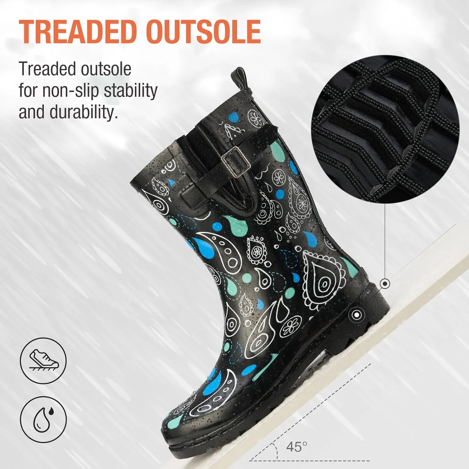 HISEA Rubber Rain Boots for Women Waterproof Garden Mud Boots