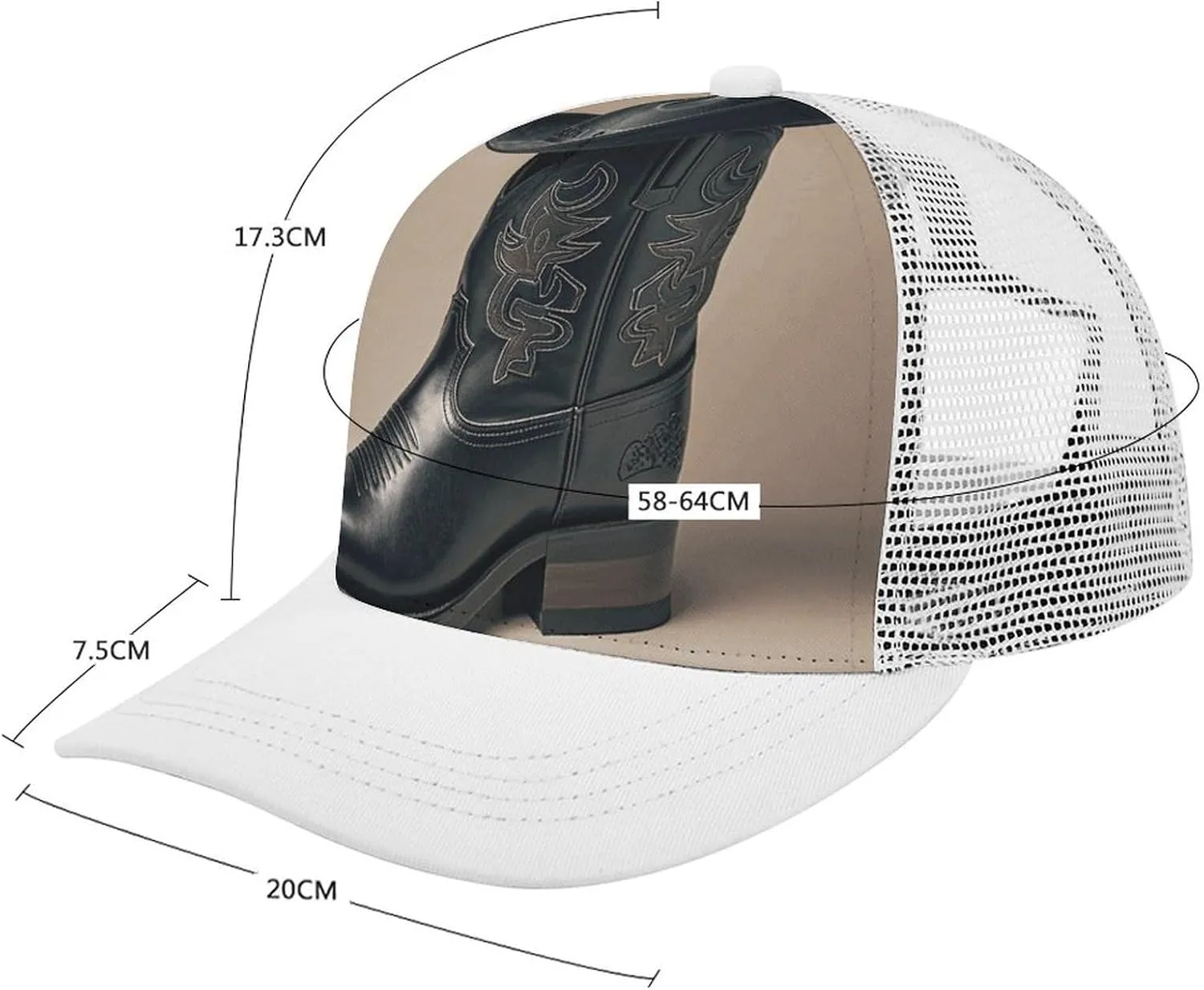 Hollow Baseball Cap Cowboy Black Hat Western Boots Baseball Hat Adjustable Hollow Hat Visor Hats for Men Women