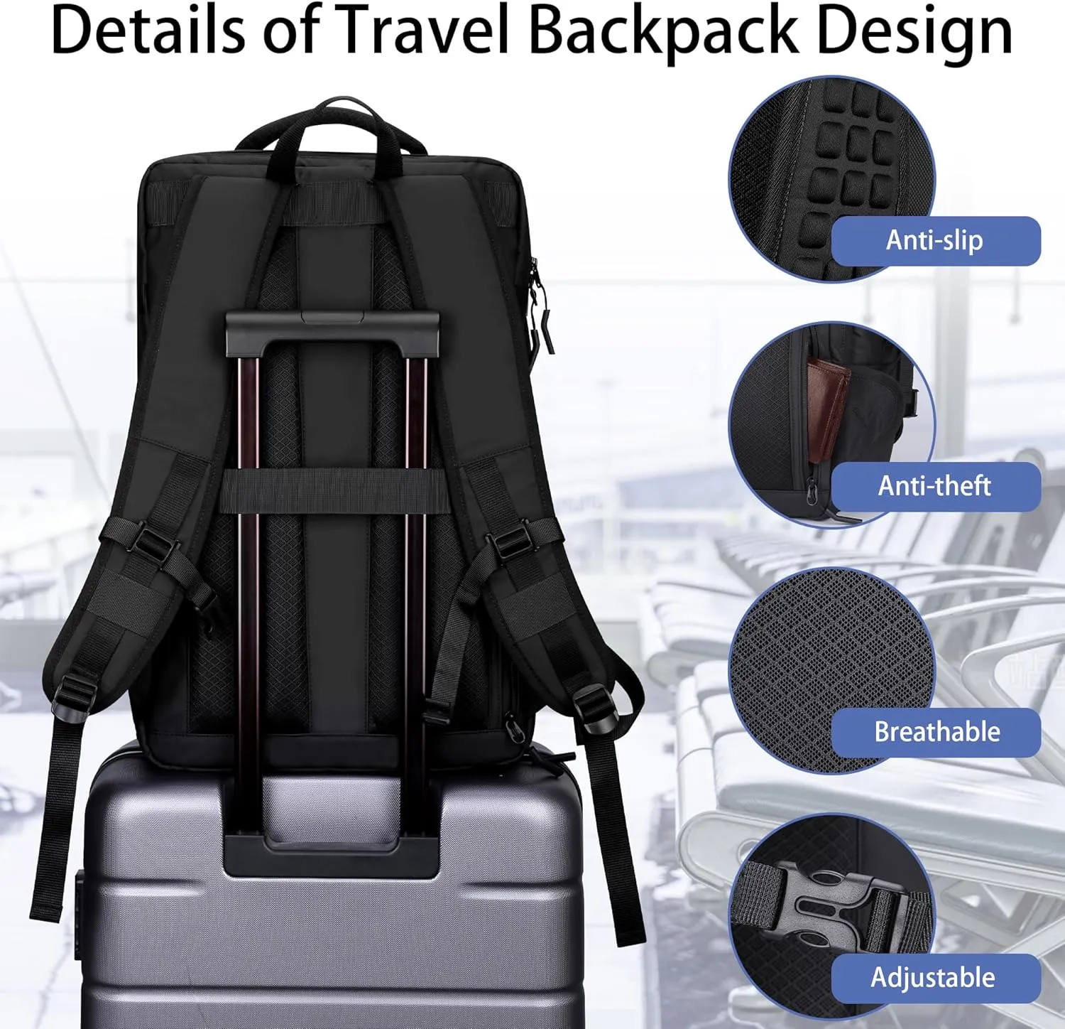 HOMIEE Travel Backpack 40L TSA Friendly Flight Approved Carry-on Luggage, Waterproof Business Computer Backpack Fits 17.3 Inch Laptop, Extra Large Weekender Bag with Shoe Compartment, Black