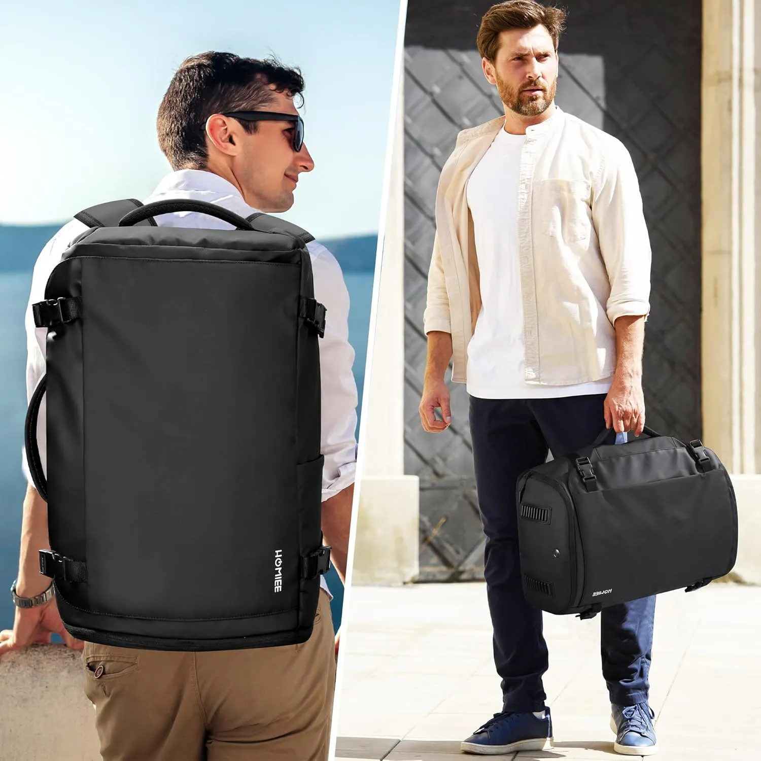 HOMIEE Travel Backpack 40L TSA Friendly Flight Approved Carry-on Luggage, Waterproof Business Computer Backpack Fits 17.3 Inch Laptop, Extra Large Weekender Bag with Shoe Compartment, Black