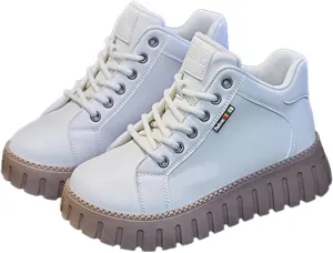 Hopomart Women's Thick Soled High Top Casual Shoes,Cozy Thermal Fur Lining Non-slip Fashion Boot,Lace Up Sneakers Ankle Boots