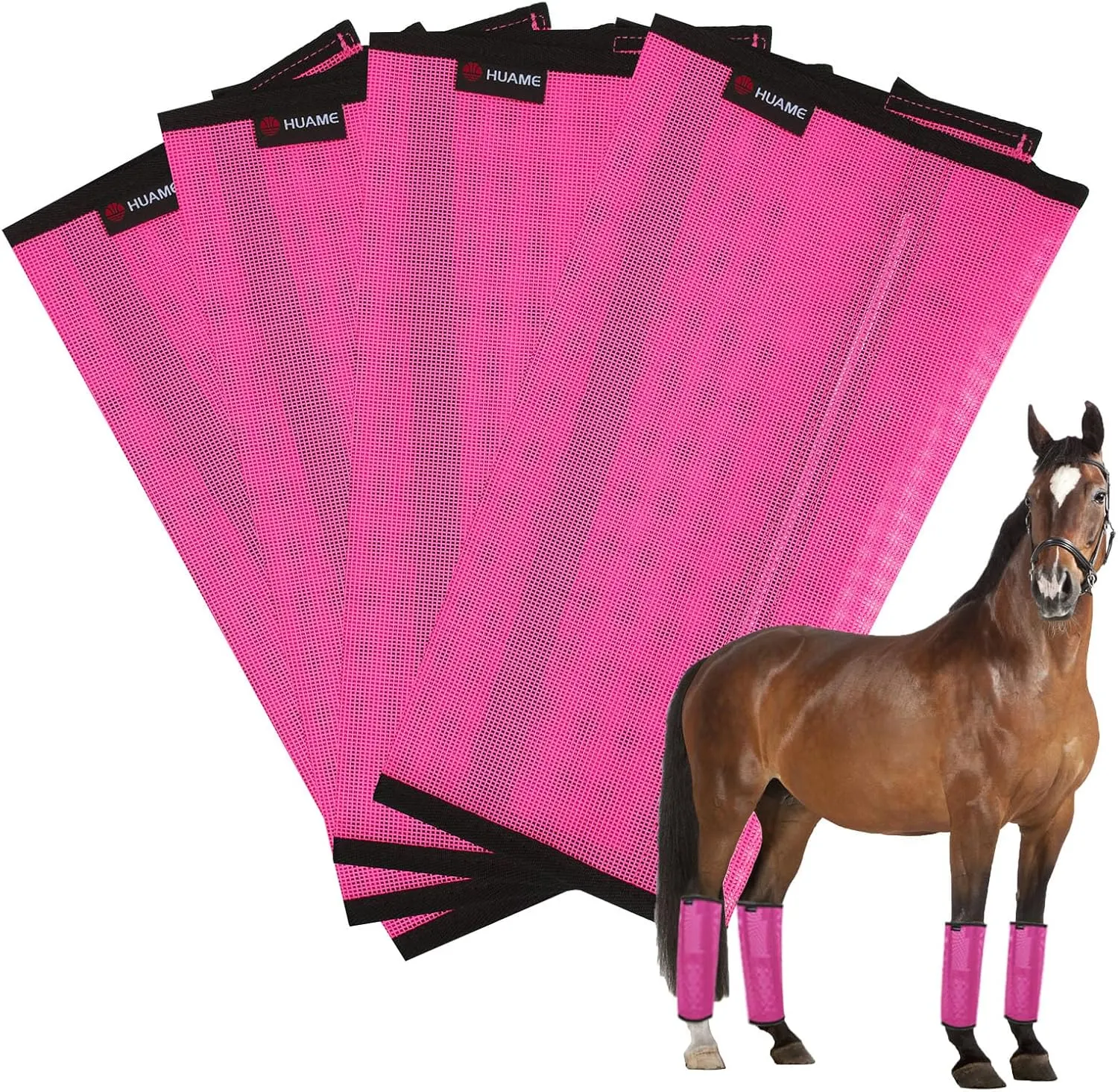 Horse Fly Boots, Breathable Mesh Protection Set of 4, Comfortable Horse Leggings, Breathable Mesh Design, Equine Supplies for Reduce Stomping, Hoof Damage & Leg Fatigue (Rose Red, Large)
