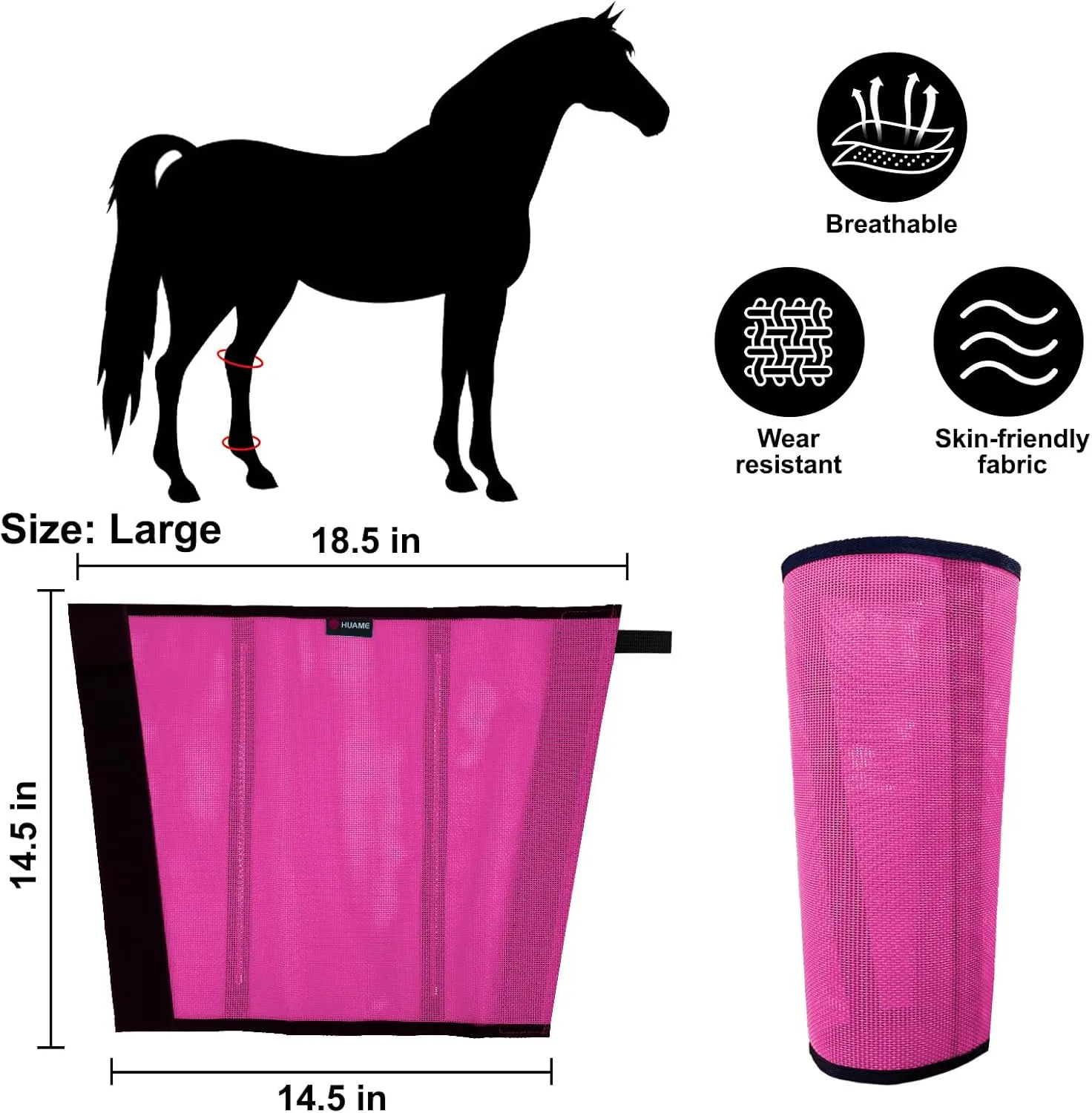 Horse Fly Boots, Breathable Mesh Protection Set of 4, Comfortable Horse Leggings, Breathable Mesh Design, Equine Supplies for Reduce Stomping, Hoof Damage & Leg Fatigue (Rose Red, Large)
