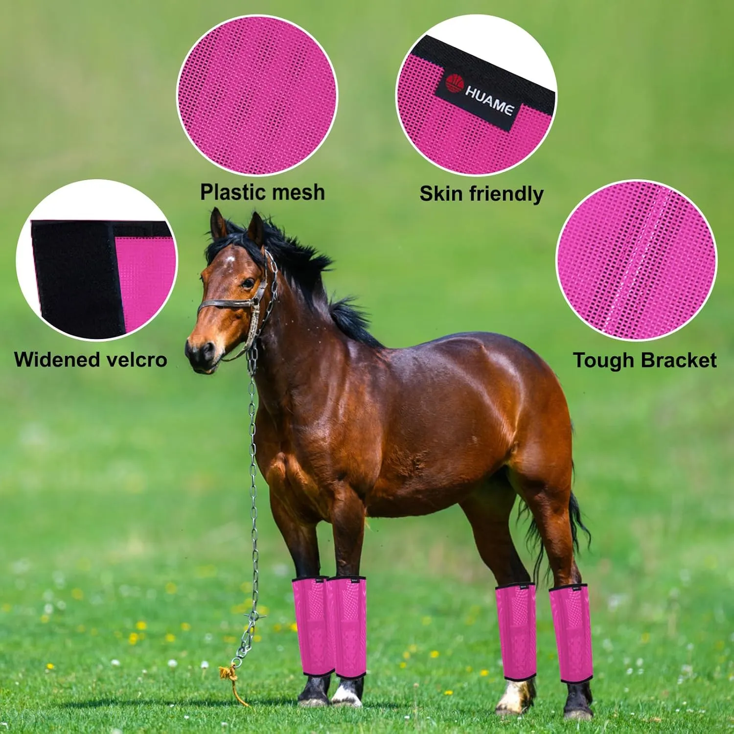 Horse Fly Boots, Breathable Mesh Protection Set of 4, Comfortable Horse Leggings, Breathable Mesh Design, Equine Supplies for Reduce Stomping, Hoof Damage & Leg Fatigue (Rose Red, Large)